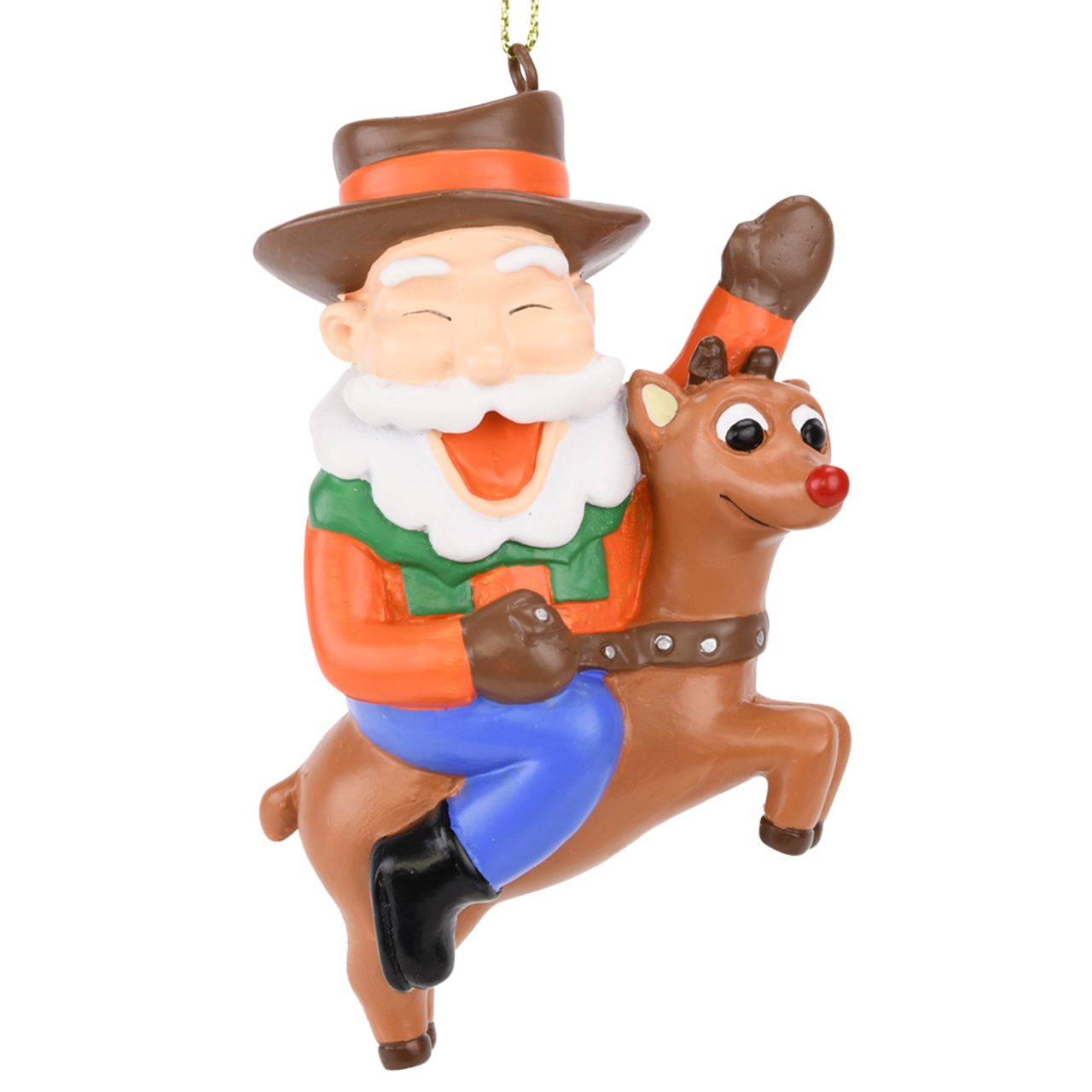 Cowboy Santa Riding Reindeer Christmas Ornament